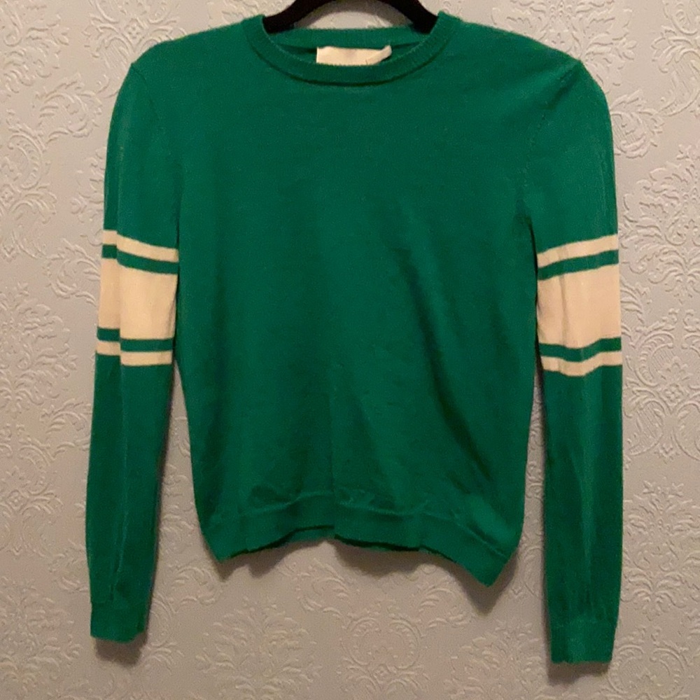 Michelle Mason emerald green and ivory merino wool sweater